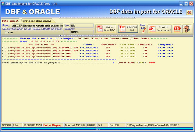 DBF-dataimport for ORACLE